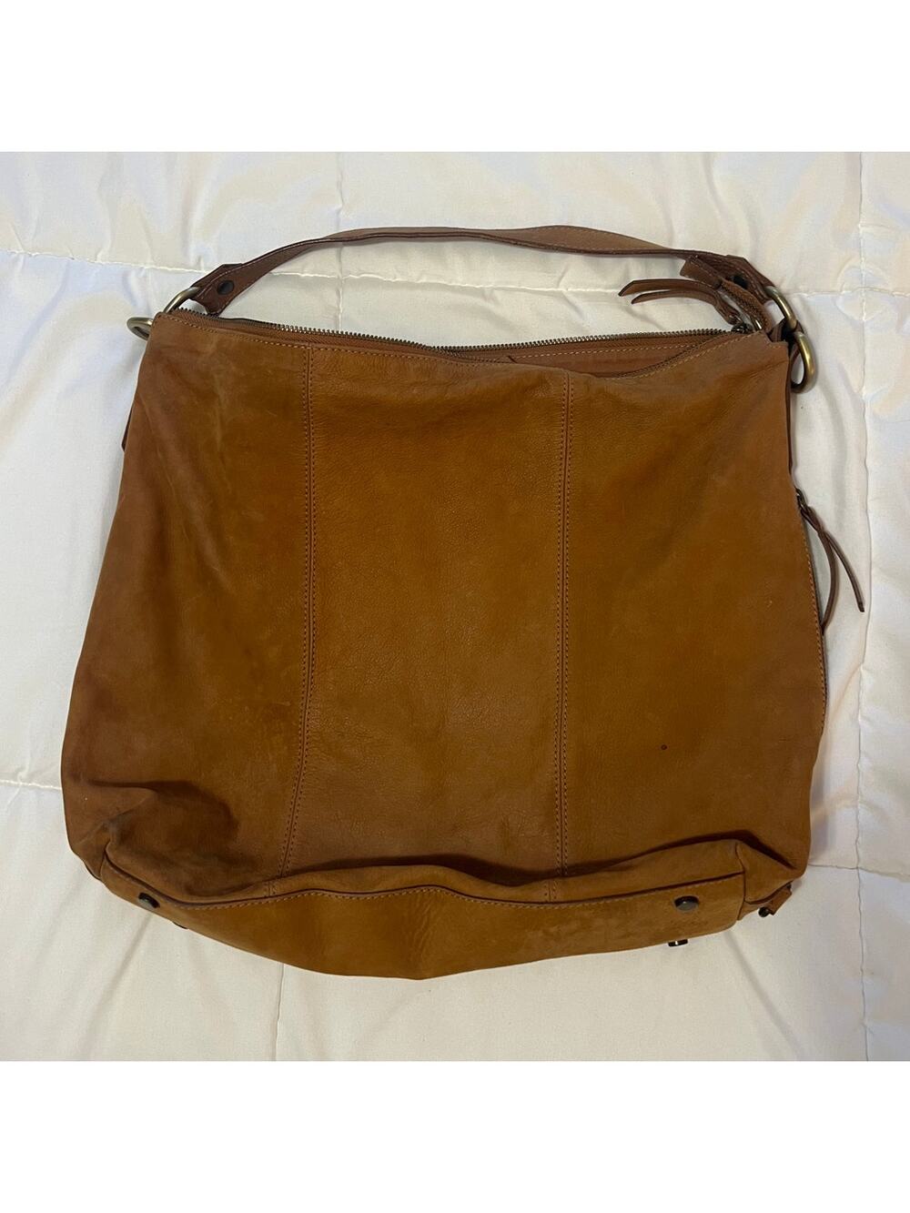 Garnet Hill Cognac Italian Leather Slouchy Hobo Bag Large Shoulder Tote Flaw